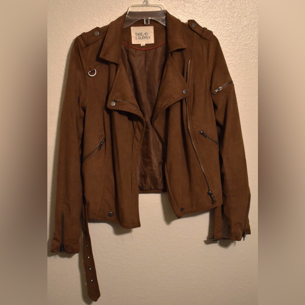 Brown Faux Suede Moto Jacket